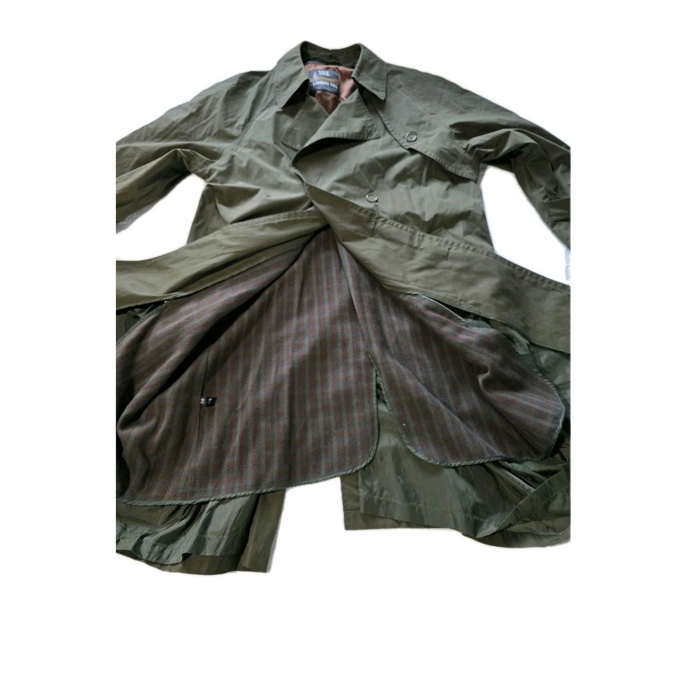 Vintage London Fog Towne Trench Coat 46 Reg Olive Plaid Lined USA